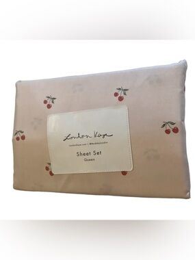 London Kaye Petite Cherries Queen Sheet Set New